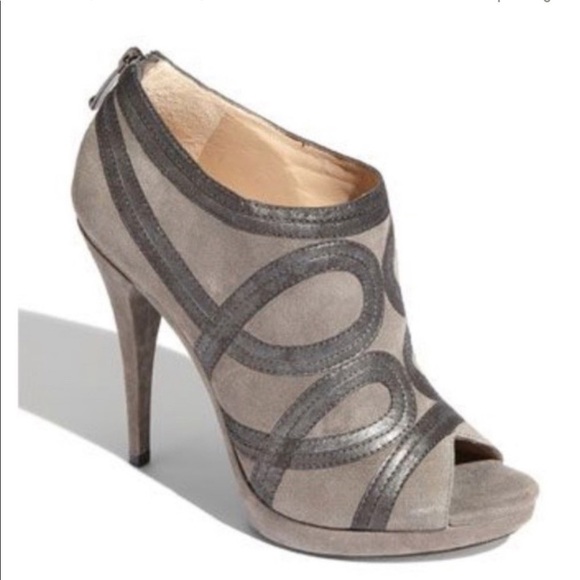 Via SPIGA Ivie Gray Suede & Leather Peep Toe Heels - Picture 2 of 16